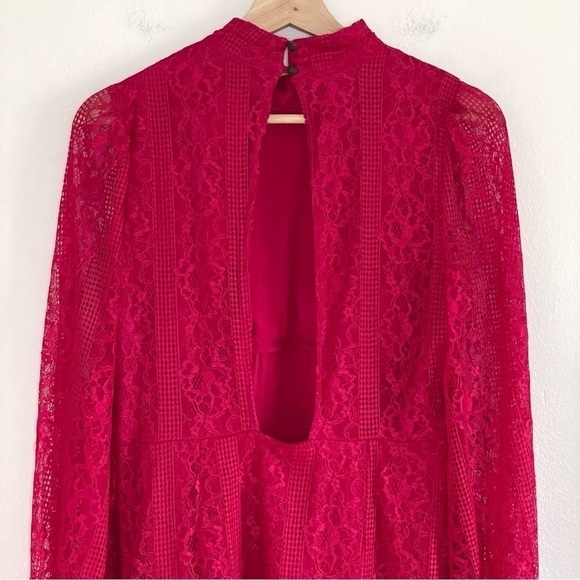 NWT Anthropologie Maeve Lace Open Back Mini Dress Raspberry Red 8 Medium - Picture 9 of 16